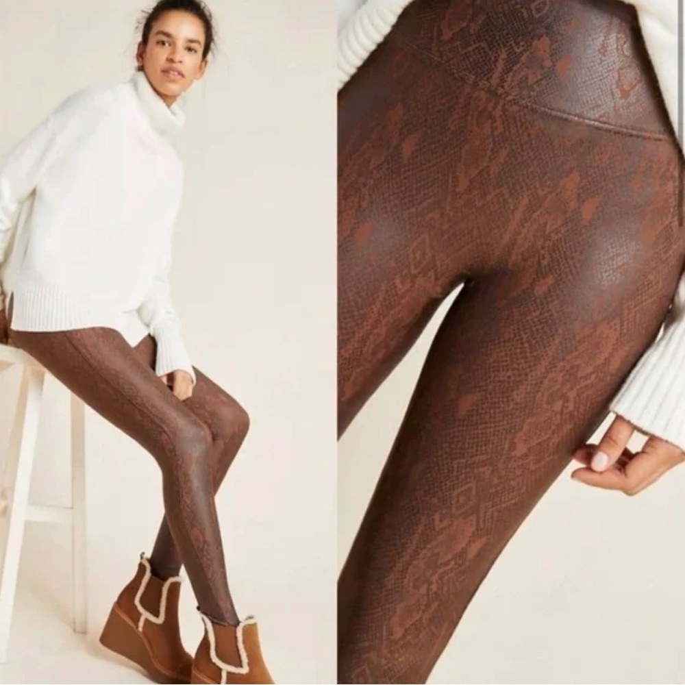 SPANX Faux Leather Snake Shine Leggings Brown M - Picture 6 of 15